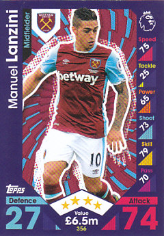 Manuel Lanzini West Ham United 2016/17 Topps Match Attax #356